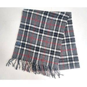 Altea Made In Italy 100% Wool Black/Gray/Red/Cream 12" Wide Fringed Scarf